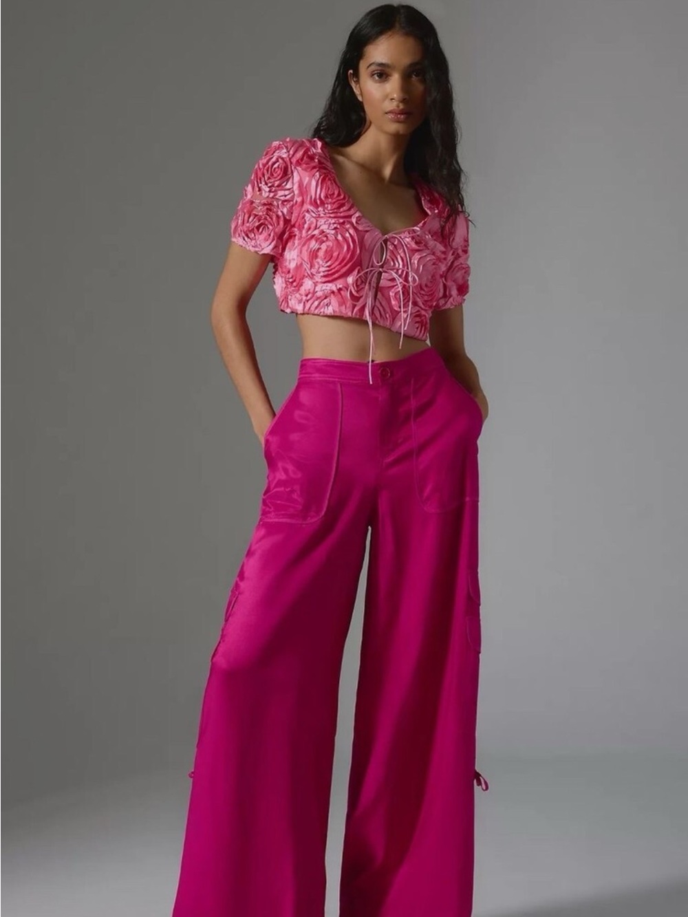 Anthropologie Hot Pink Wide-Leg High-Rise Pants